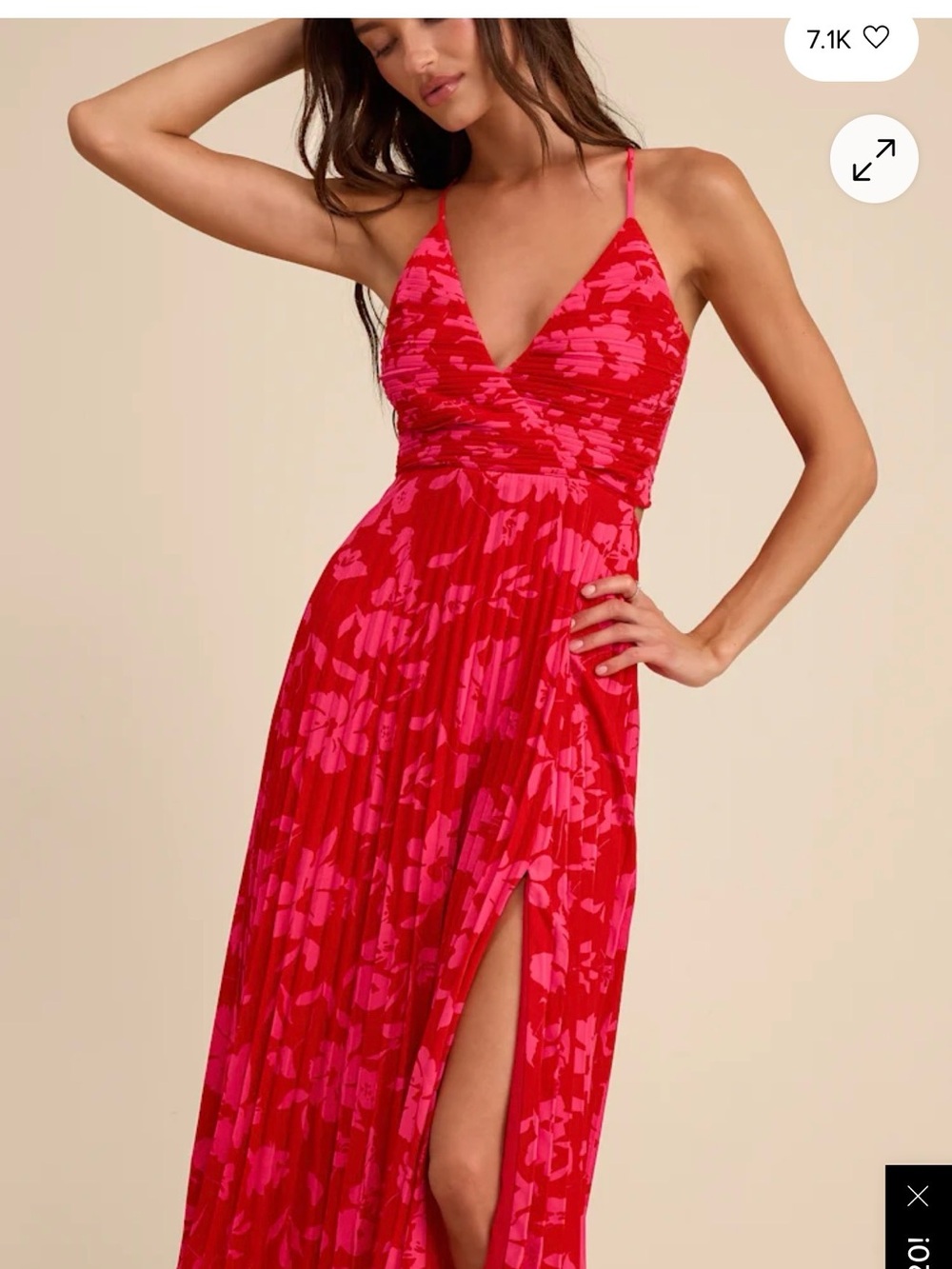 Lulu's Red & Pink Floral V-Neck Spaghetti Strap Maxi Dress NWT
